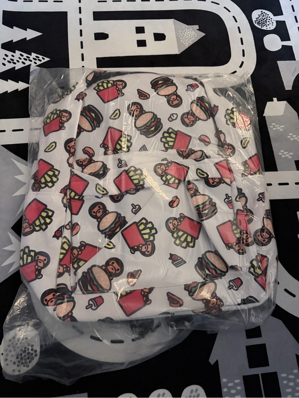 Baby Milo Burger Fries Backpack White School Bag 14inches